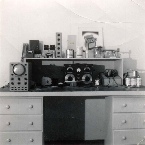 Reichenbach Engineering Company test bench at Los Angeles show. Circa 1955